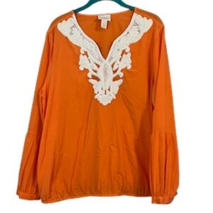 Chicos Floral Top 12 Orange Boho Western Indie Hippie Folk Preppy Classic Chic